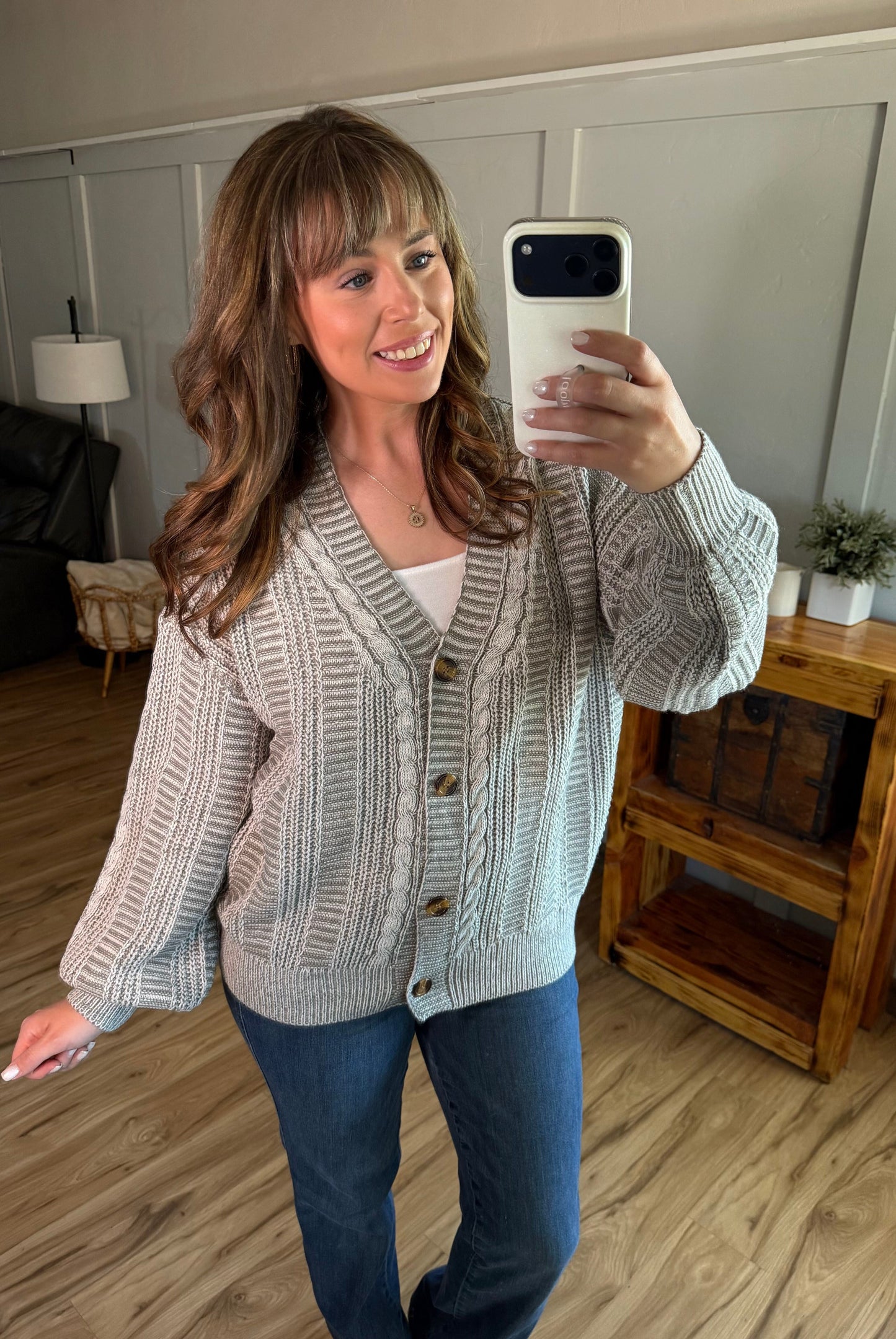 Michelle Mae Cable Cardigan - Grey