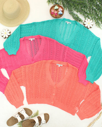 PREORDER- Michelle Mae Callie Cropped Cardigan - Aqua