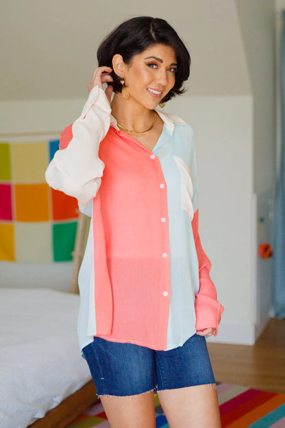 Capture the Day Two Toned Button Up Kelly