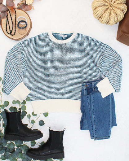 PREORDER Michelle Mae Charlotte Sweater - Teal and Ivory