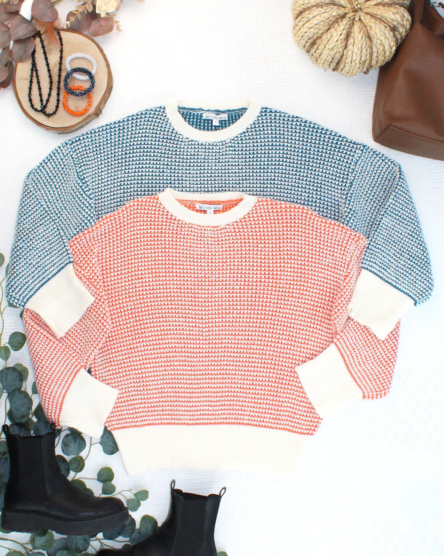 PREORDER Michelle Mae Charlotte Sweater - Teal and Ivory