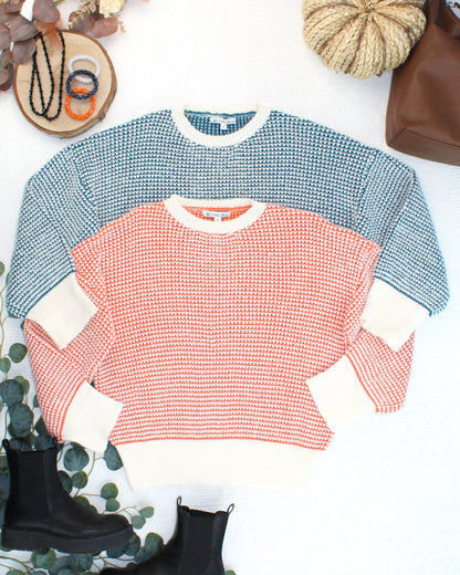 PREORDER Michelle Mae Charlotte Sweater - Teal and Ivory