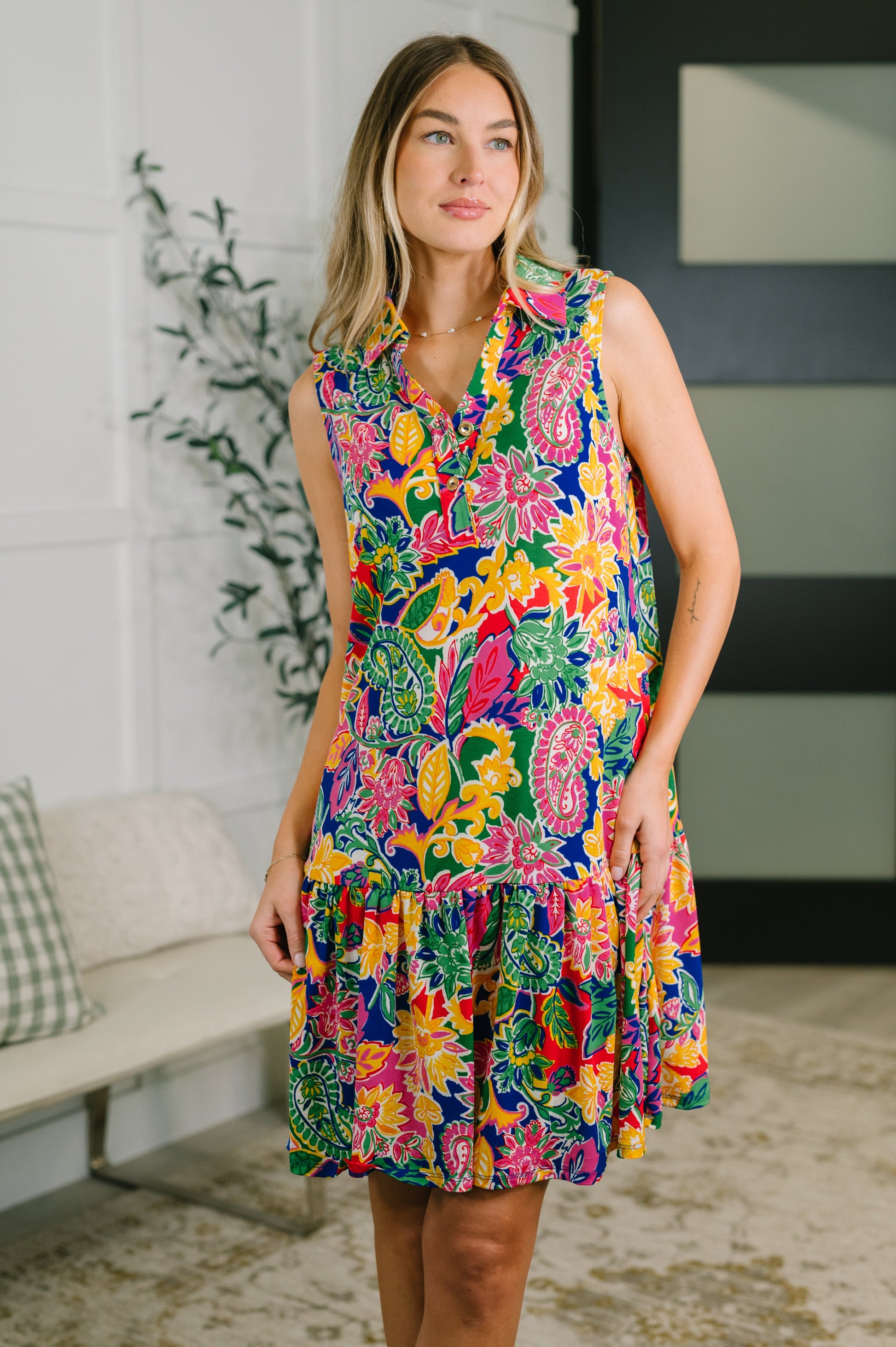 Coral Sands Collared Tank Dress in Floral Paisley