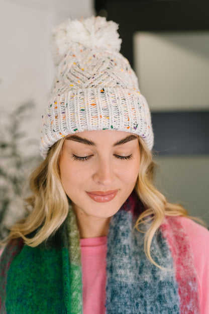 Cover Your Ears Pom Pom Beanie in Ivory