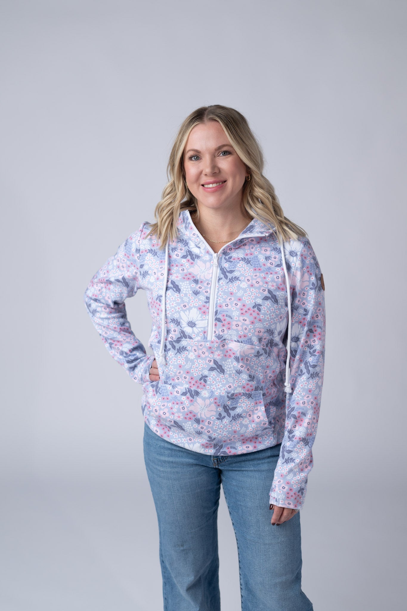 Michelle Mae HalfZip Hoodie - Ditsy Blush Floral