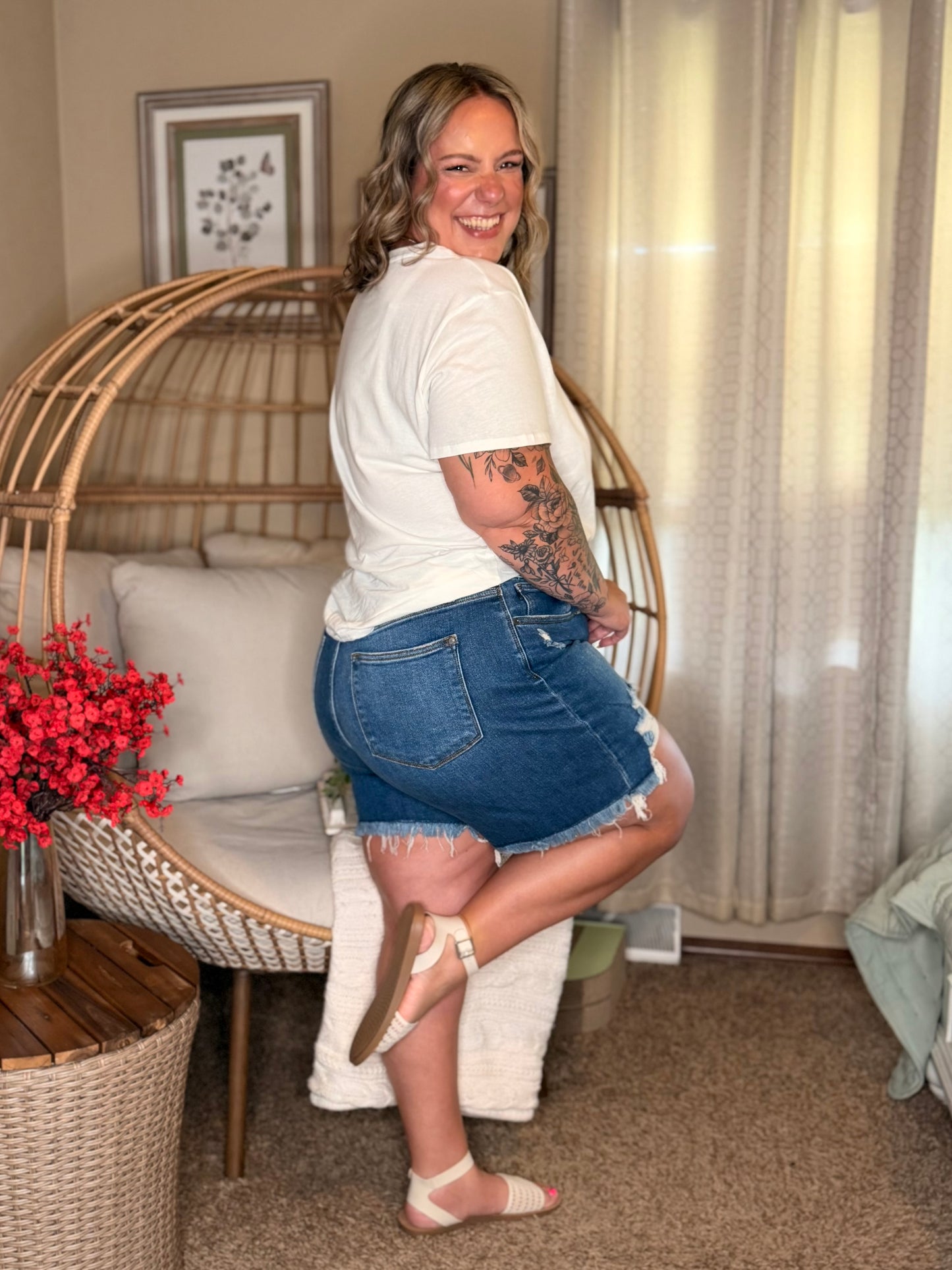 Kelsey Mid Rise Distressed Cutoff Shorts