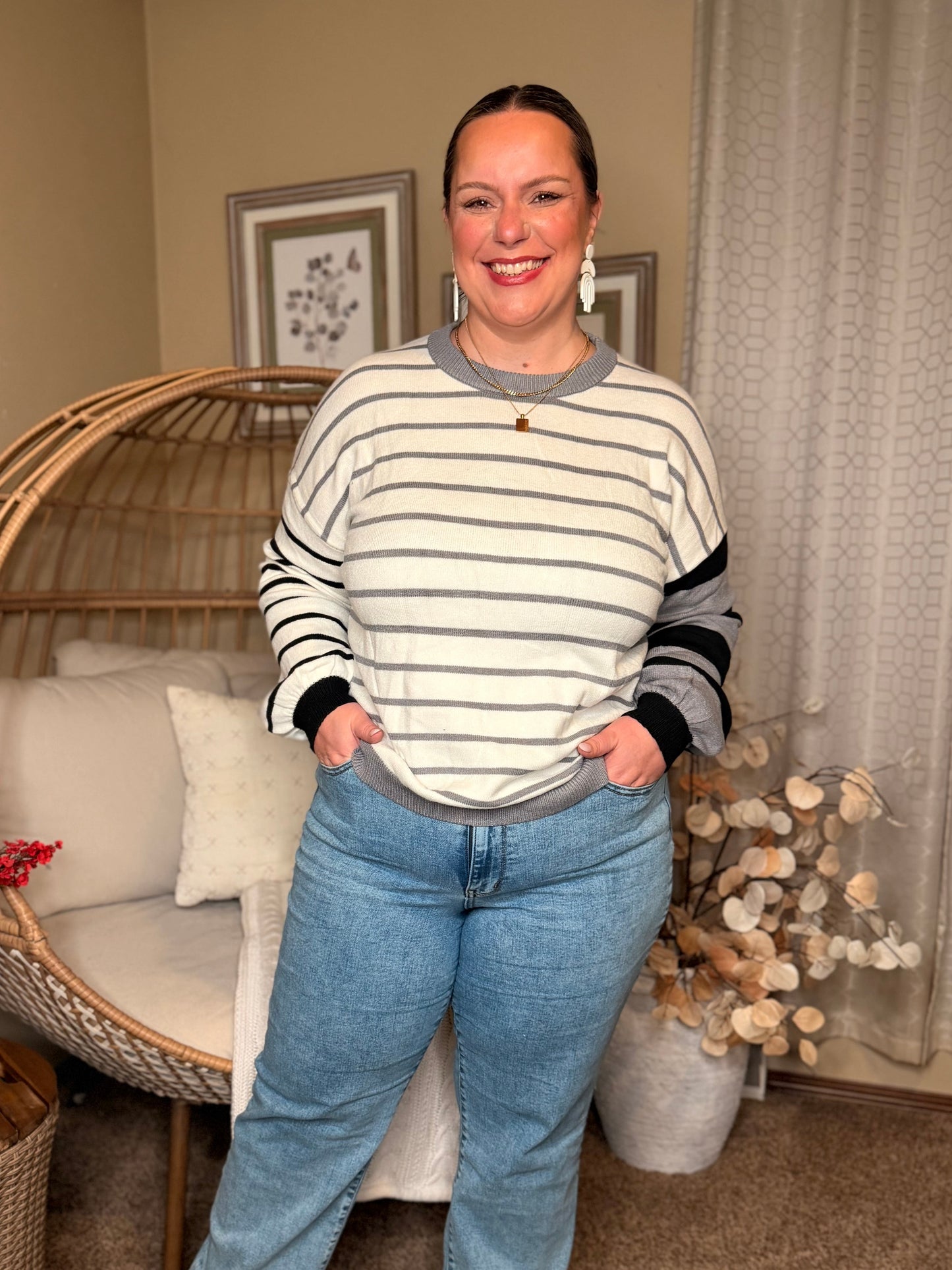 Striped Simplicity Color Block Relaxed Pullover
