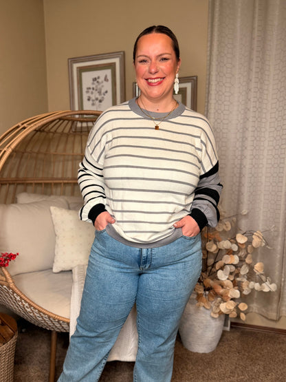 Striped Simplicity Color Block Relaxed Pullover