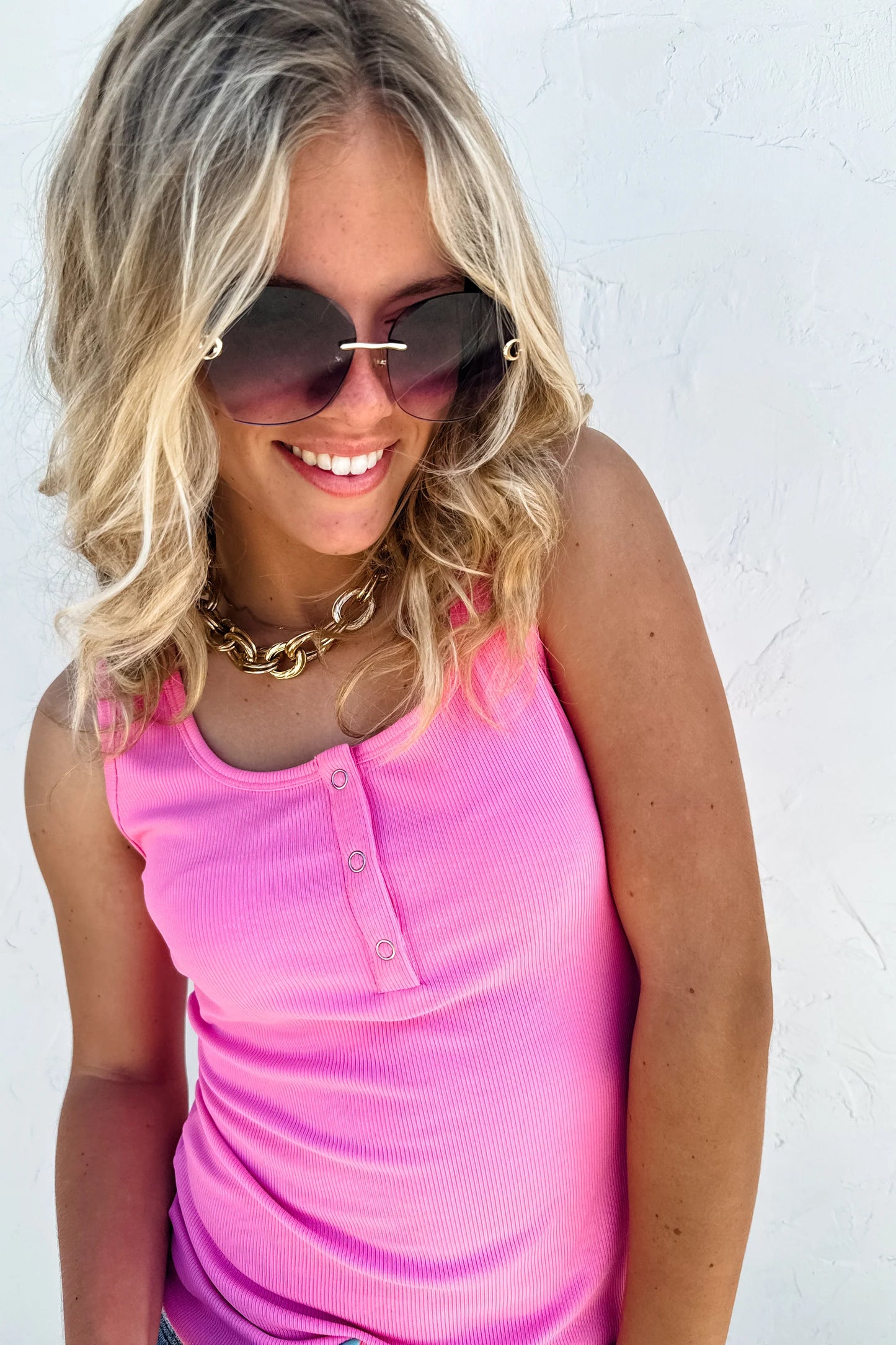 BRANDEE SNAP HENLEY TANK TOP