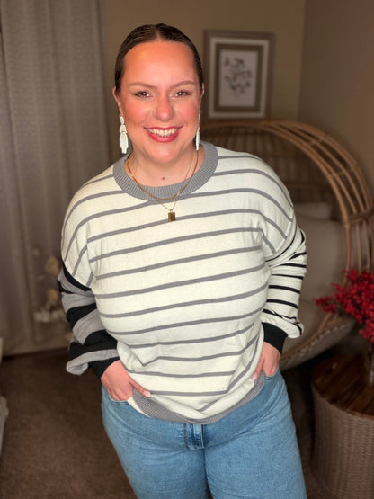 Striped Simplicity Color Block Relaxed Pullover