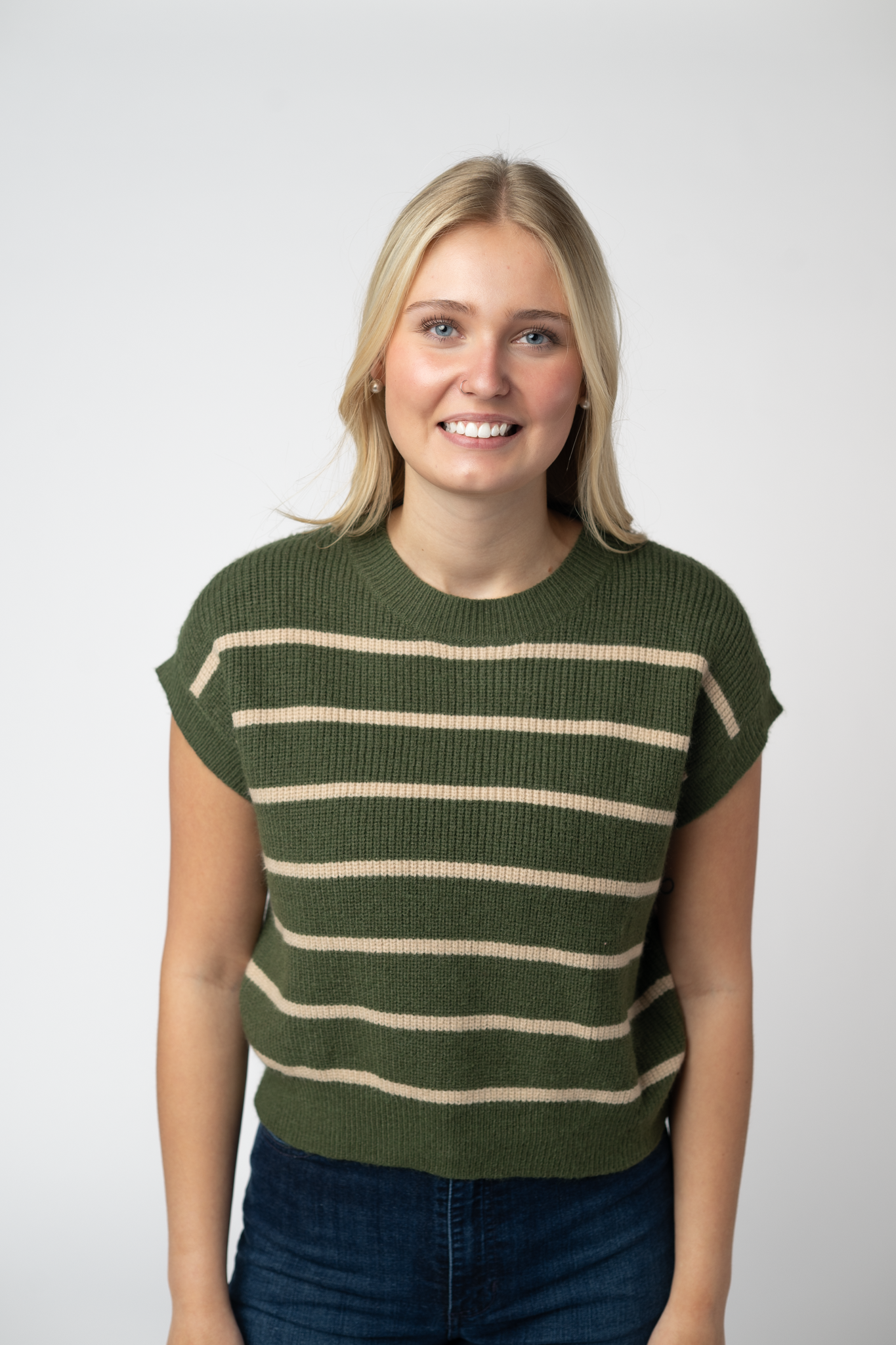 Michelle Mae Striped Sweater Top - Olive and Tan