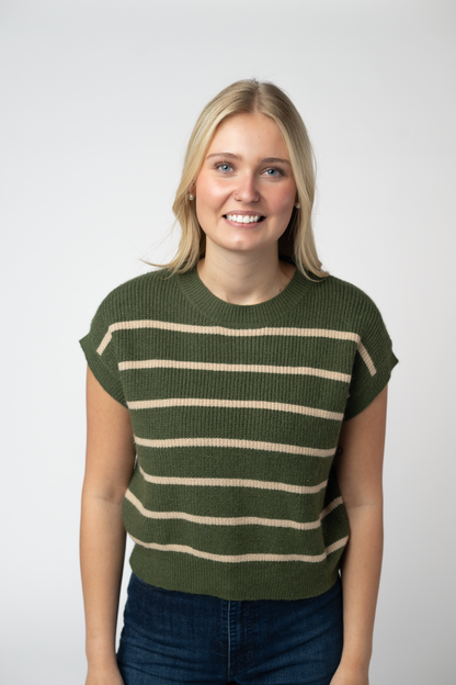 Michelle Mae Striped Sweater Top - Olive and Tan