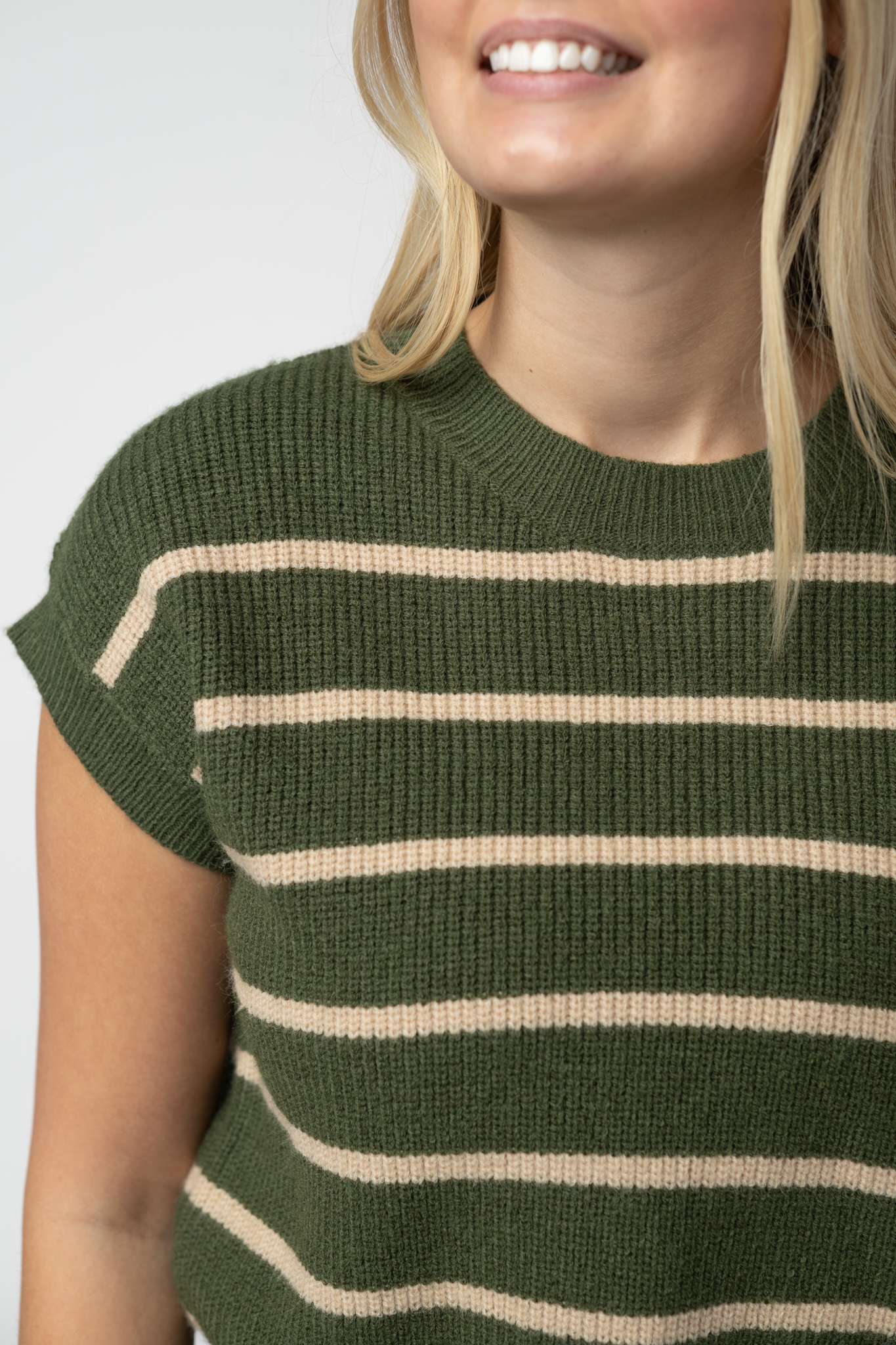 Michelle Mae Striped Sweater Top - Olive and Tan