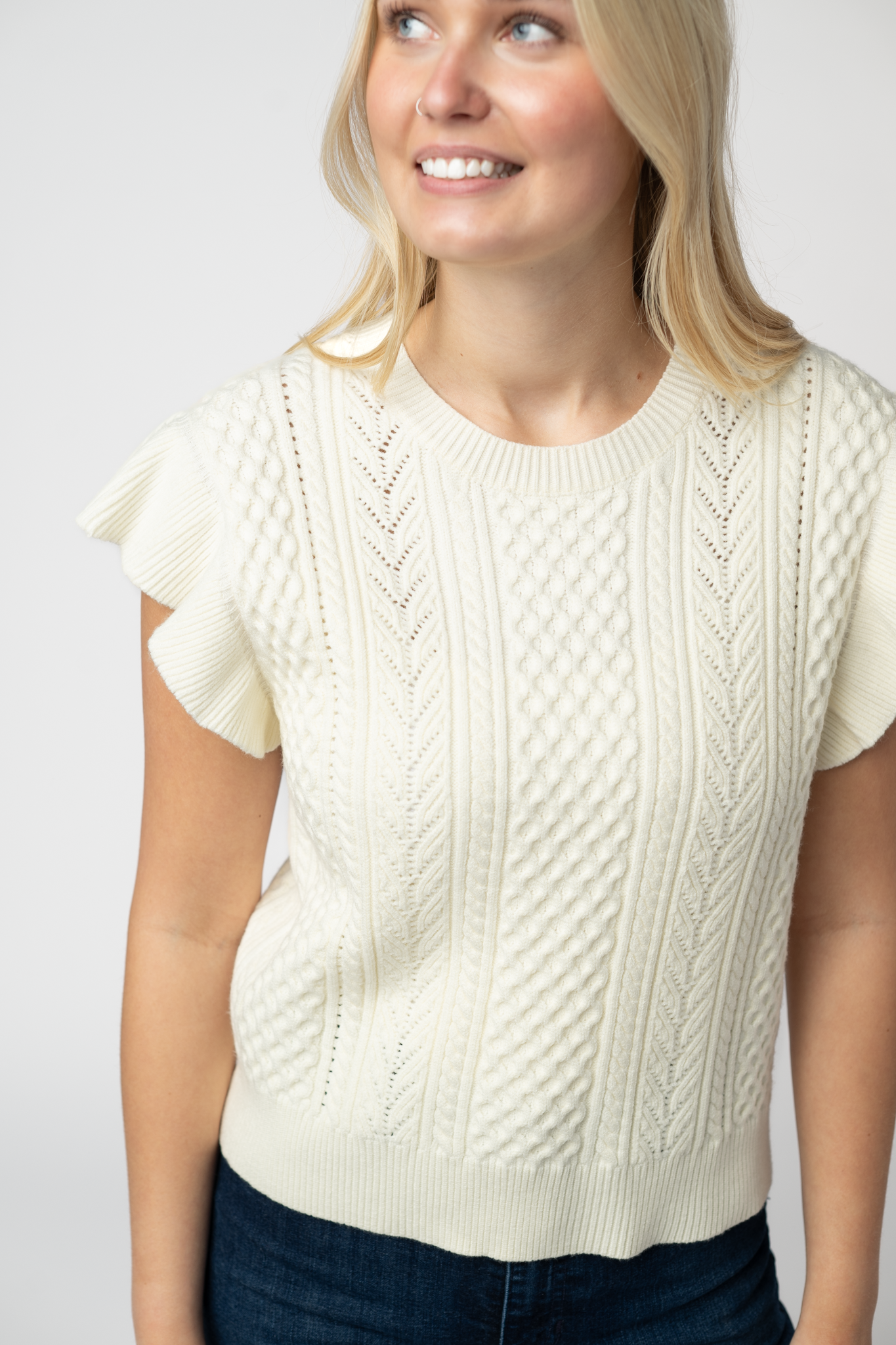 Michelle Mae Felicity Flutter Sweater Top - Ivory
