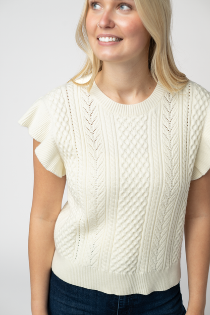 Michelle Mae Felicity Flutter Sweater Top - Ivory