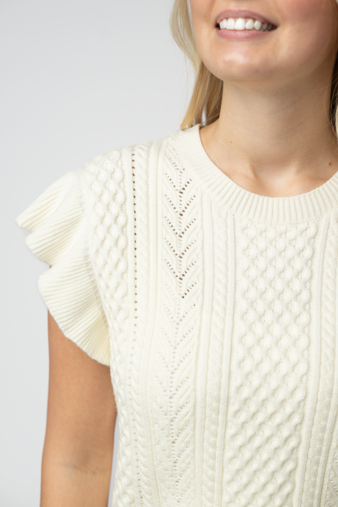 Michelle Mae Felicity Flutter Sweater Top - Ivory