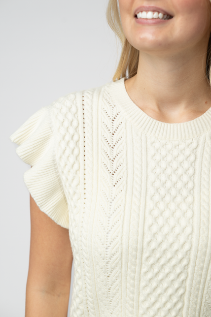 Michelle Mae Felicity Flutter Sweater Top - Ivory