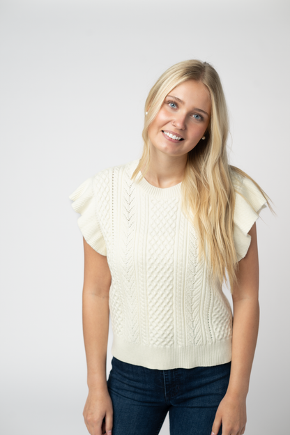 Michelle Mae Felicity Flutter Sweater Top - Ivory
