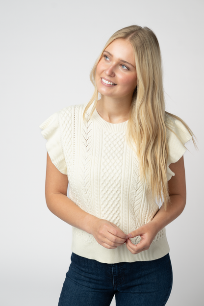 Michelle Mae Felicity Flutter Sweater Top - Ivory