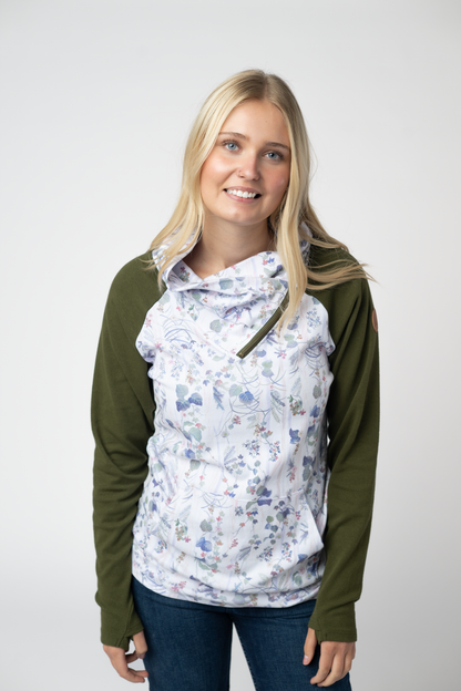 Michelle Mae Classic Zoey ZipCowl Sweatshirt - Olive Meadow and Olive