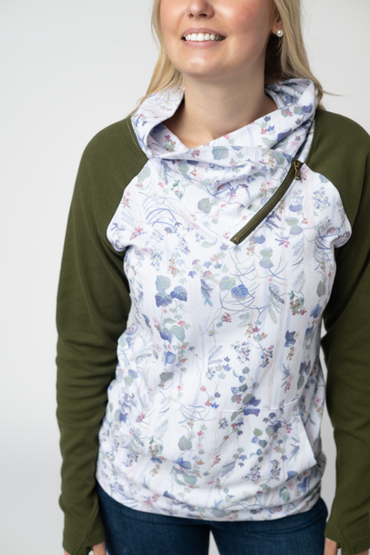 Michelle Mae Classic Zoey ZipCowl Sweatshirt - Olive Meadow and Olive