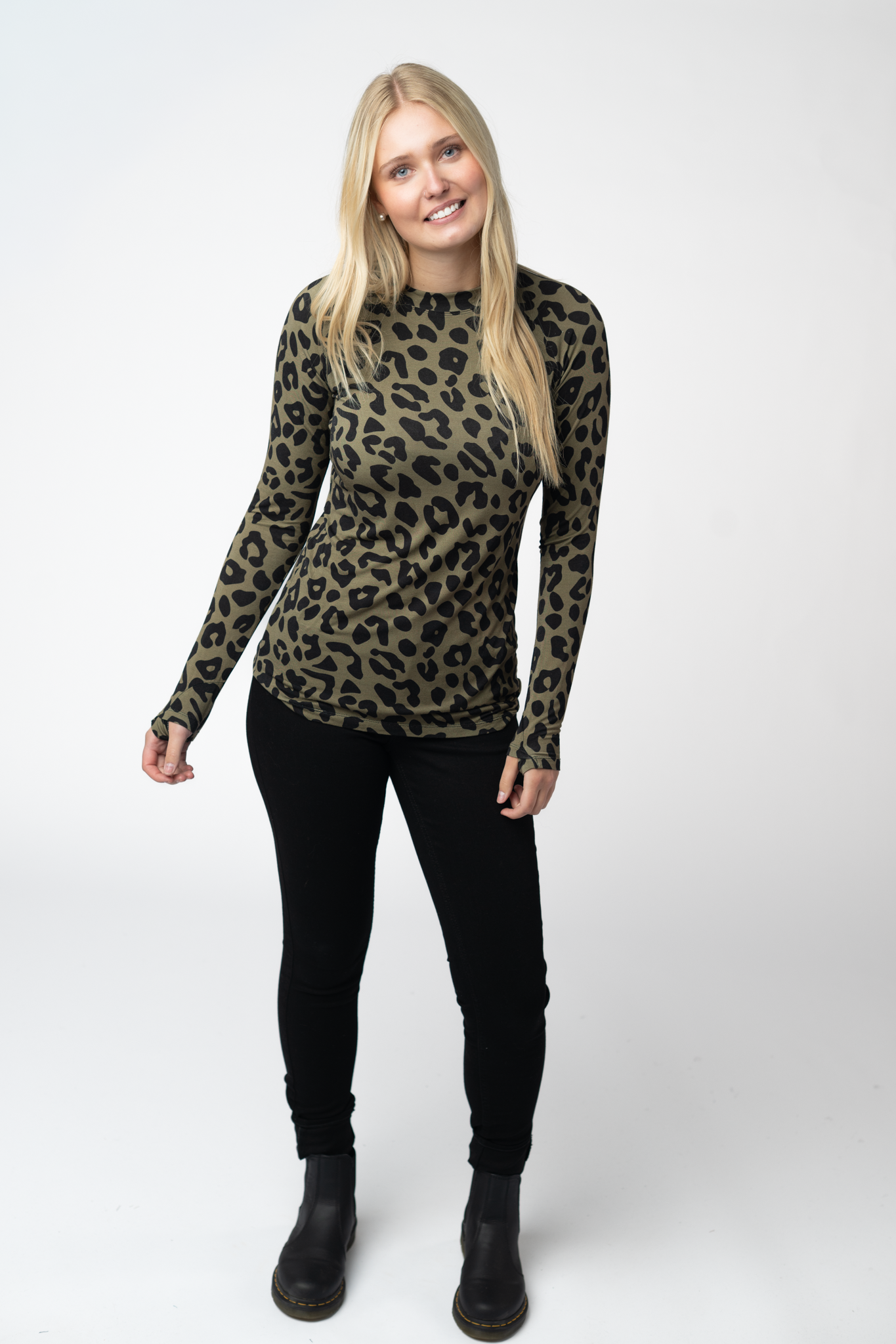 Michelle Mae Blair Long Sleeve Top - Olive Animal Print
