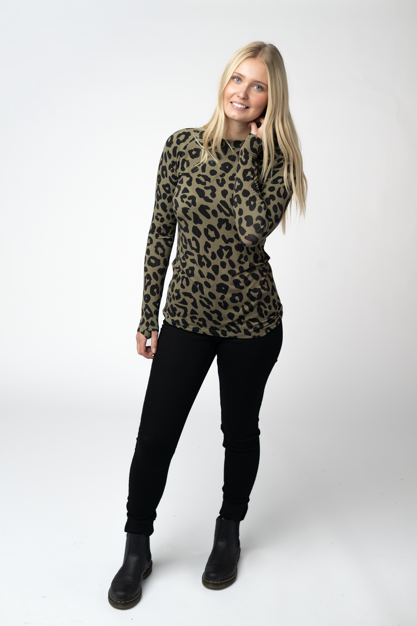 Michelle Mae Blair Long Sleeve Top - Olive Animal Print
