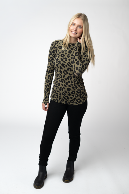 Michelle Mae Blair Long Sleeve Top - Olive Animal Print