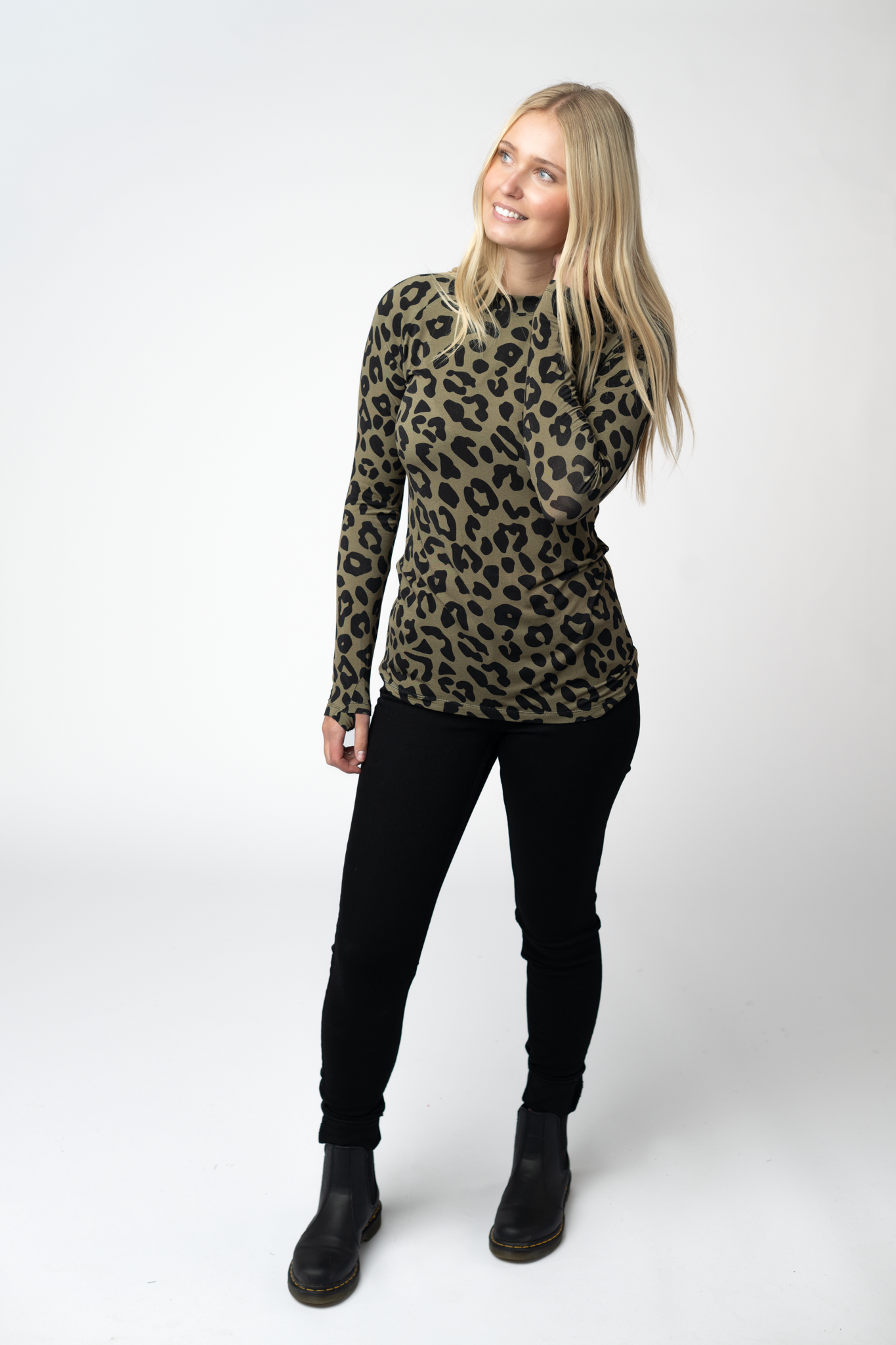 Michelle Mae Blair Long Sleeve Top - Olive Animal Print