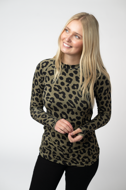 Michelle Mae Blair Long Sleeve Top - Olive Animal Print