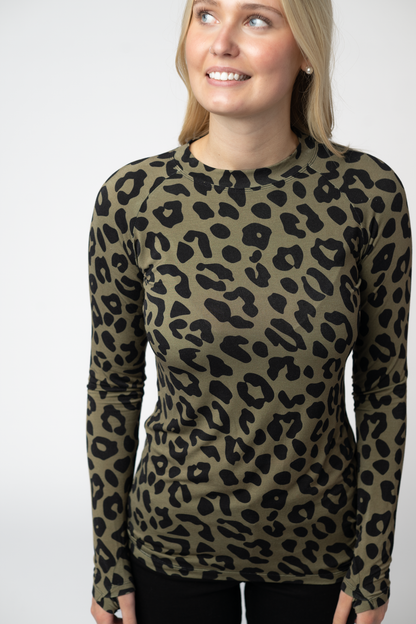 Michelle Mae Blair Long Sleeve Top - Olive Animal Print