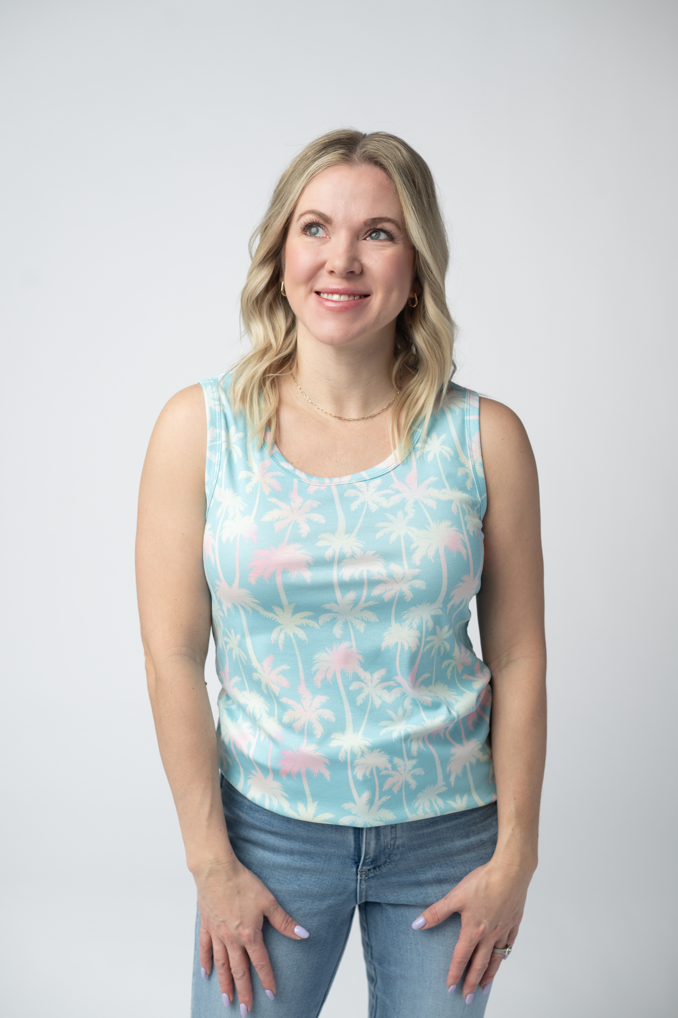 Michelle Mae Ava Tank - Aqua Palm