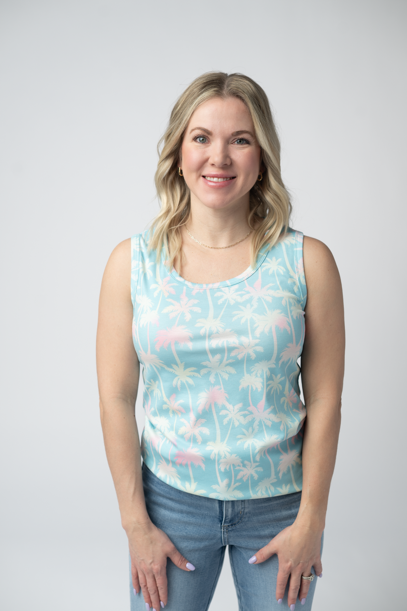 Michelle Mae Ava Tank - Aqua Palm