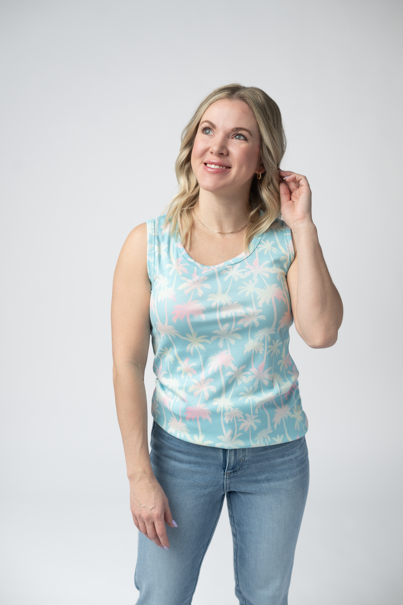 Michelle Mae Ava Tank - Aqua Palm