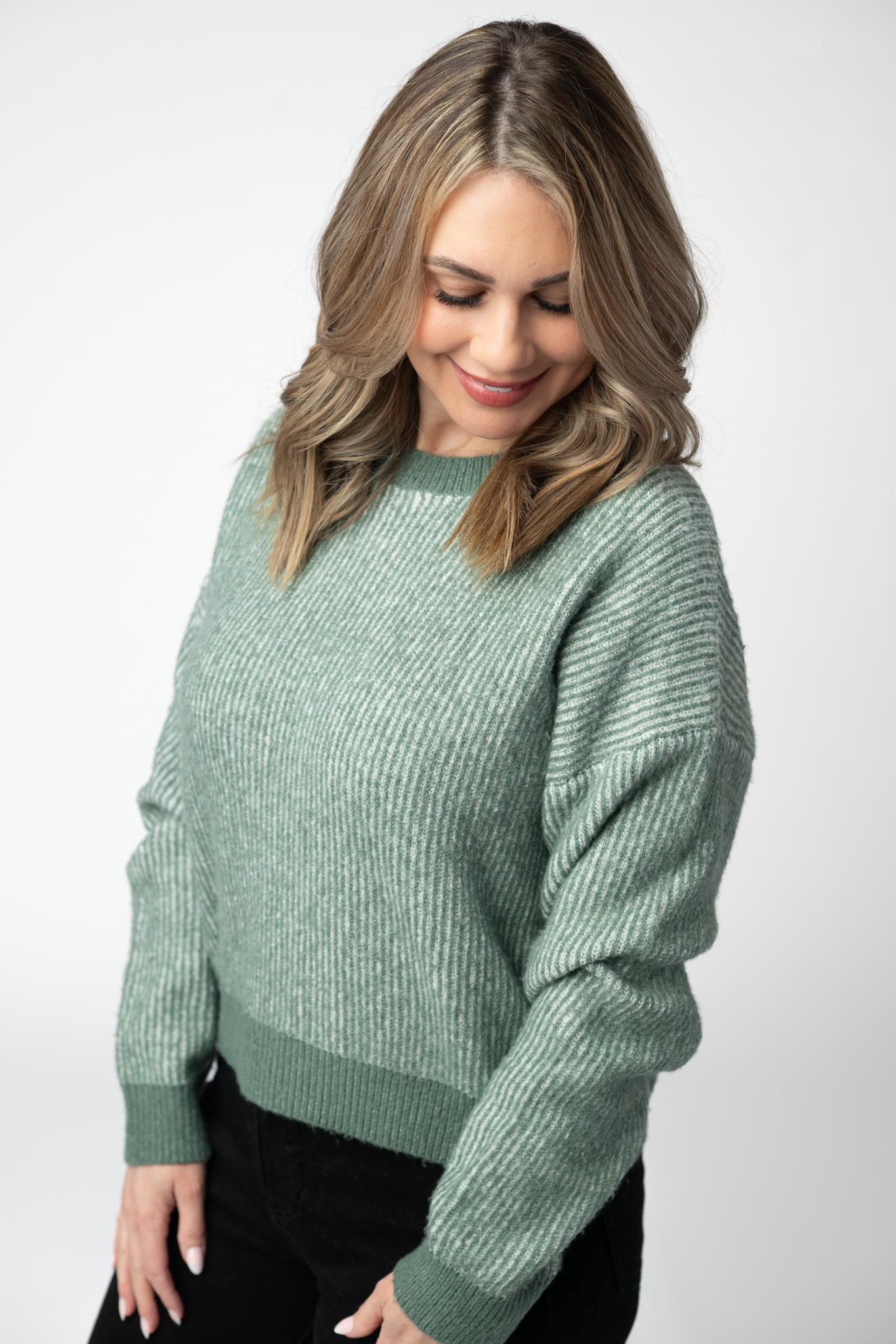 Michelle Mae Josie Cozy Crew Sweater - Sage