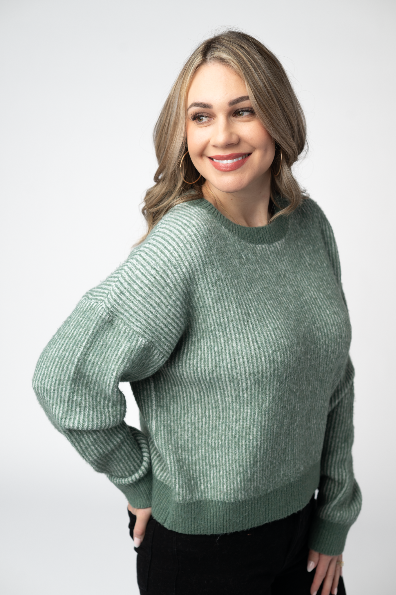 Michelle Mae Josie Cozy Crew Sweater - Sage