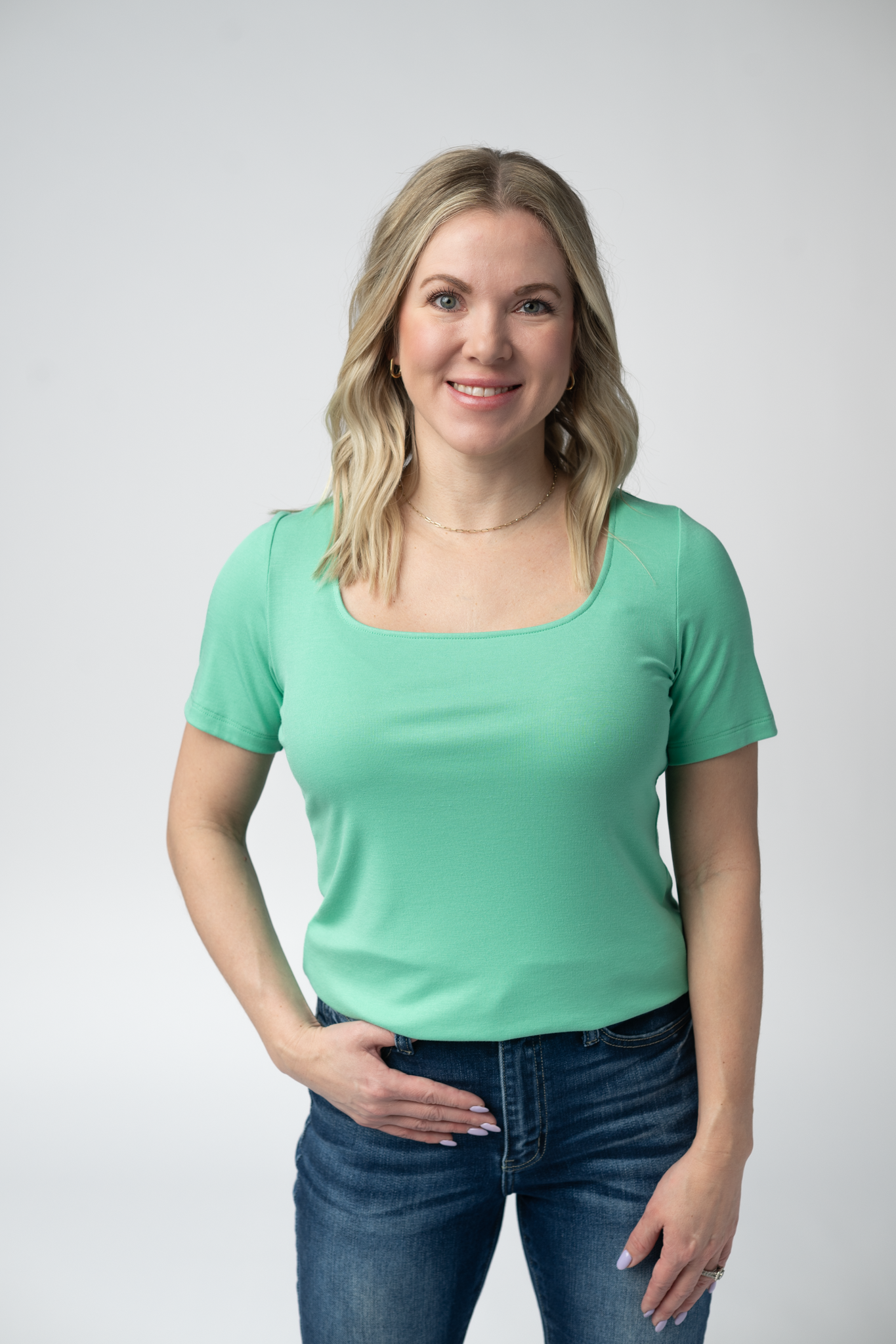 Michelle Mae Short Sleeve Alyssa Top - Aquamarine