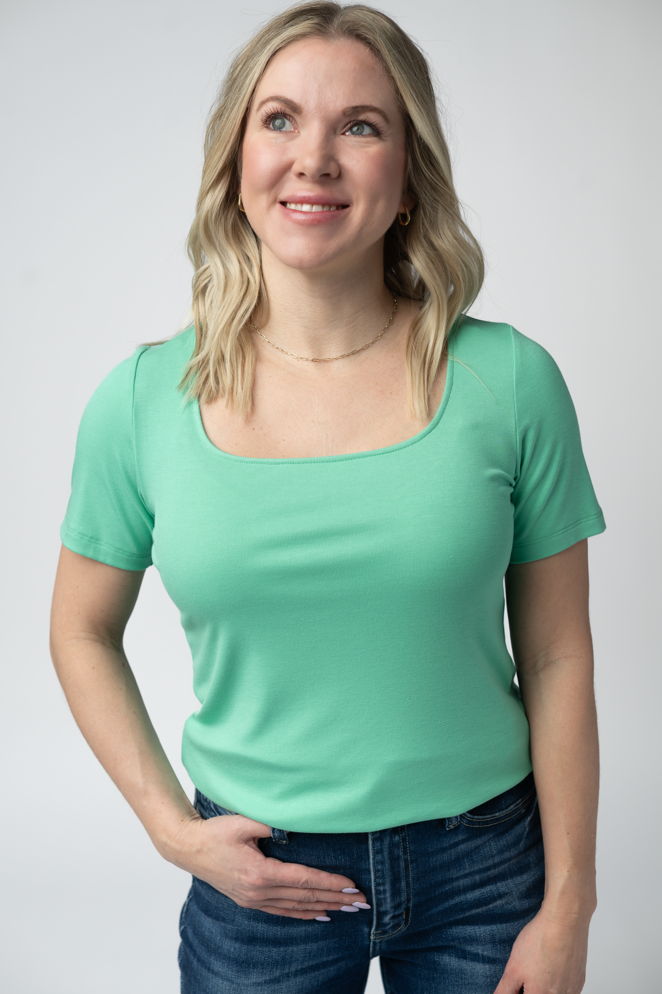 Michelle Mae Short Sleeve Alyssa Top - Aquamarine