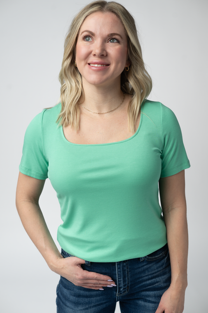 Michelle Mae Short Sleeve Alyssa Top - Aquamarine
