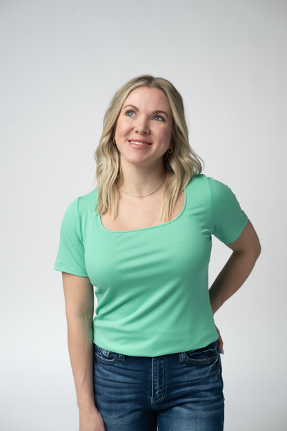Michelle Mae Short Sleeve Alyssa Top - Aquamarine