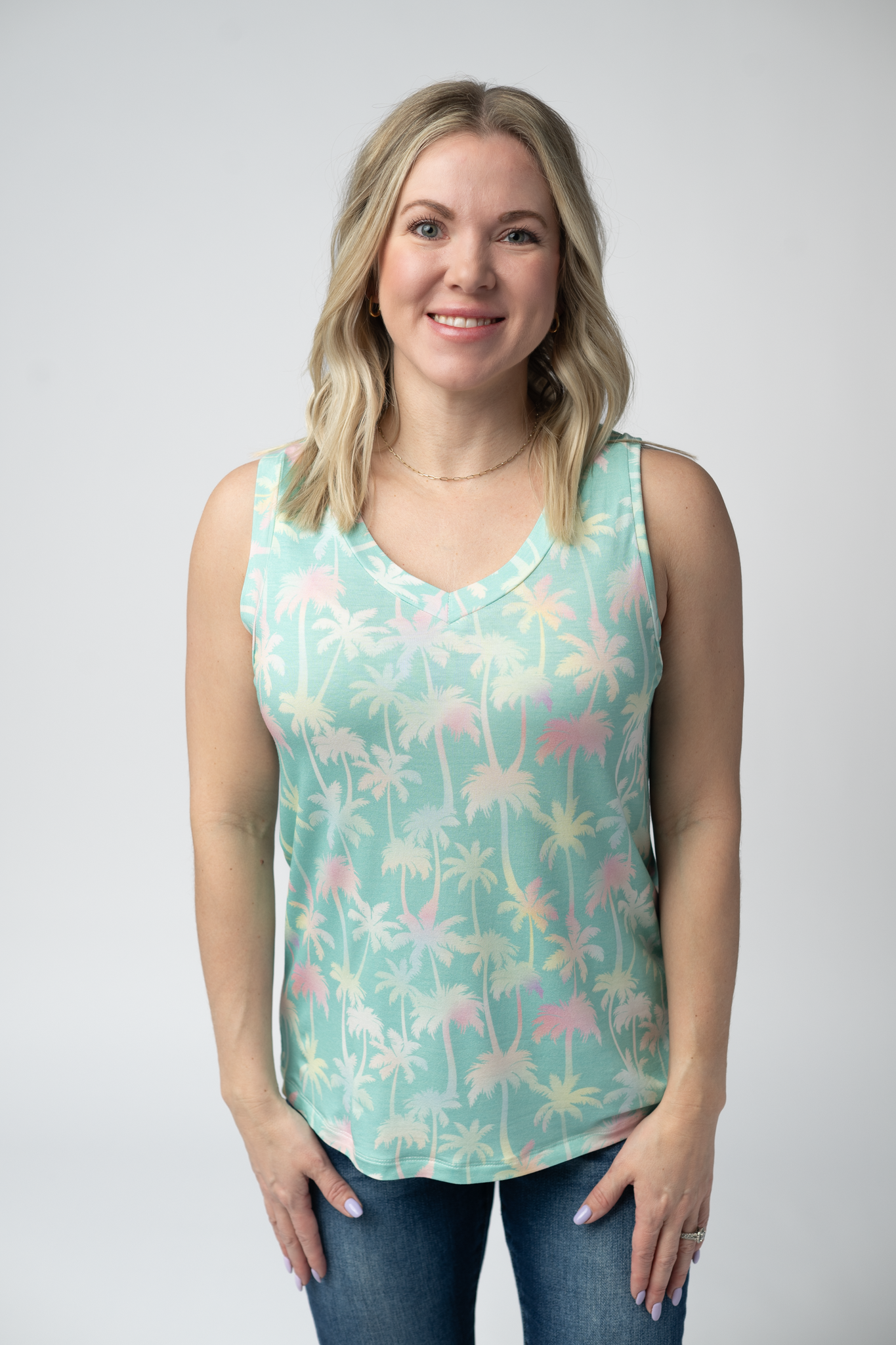 Michelle Mae Noelle Tank - Aqua Palm