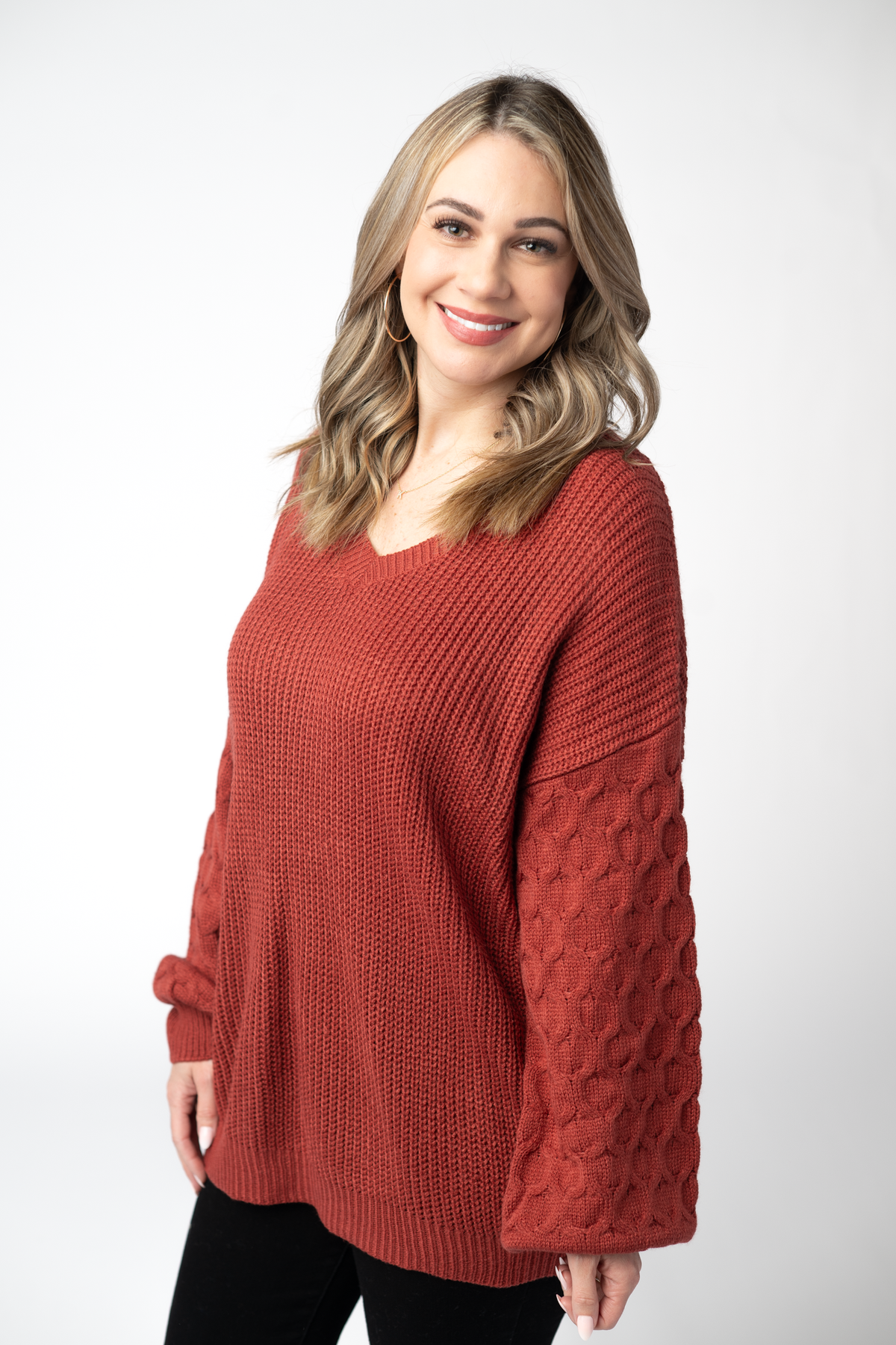 Michelle Mae Talina Textured Sweater - Brick
