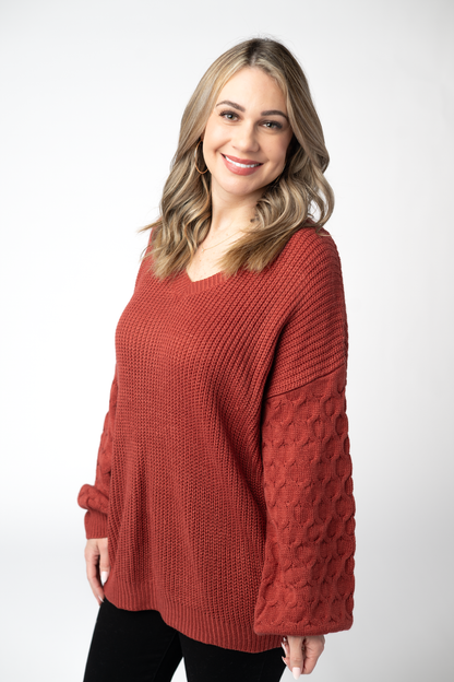 Michelle Mae Talina Textured Sweater - Brick