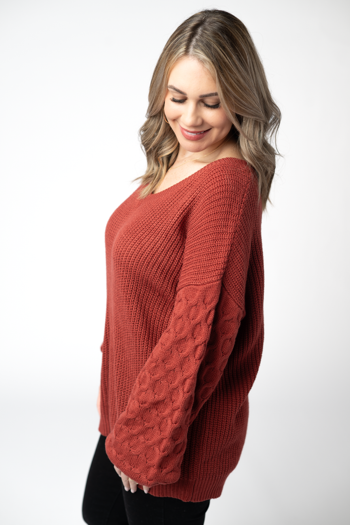 Michelle Mae Talina Textured Sweater - Brick