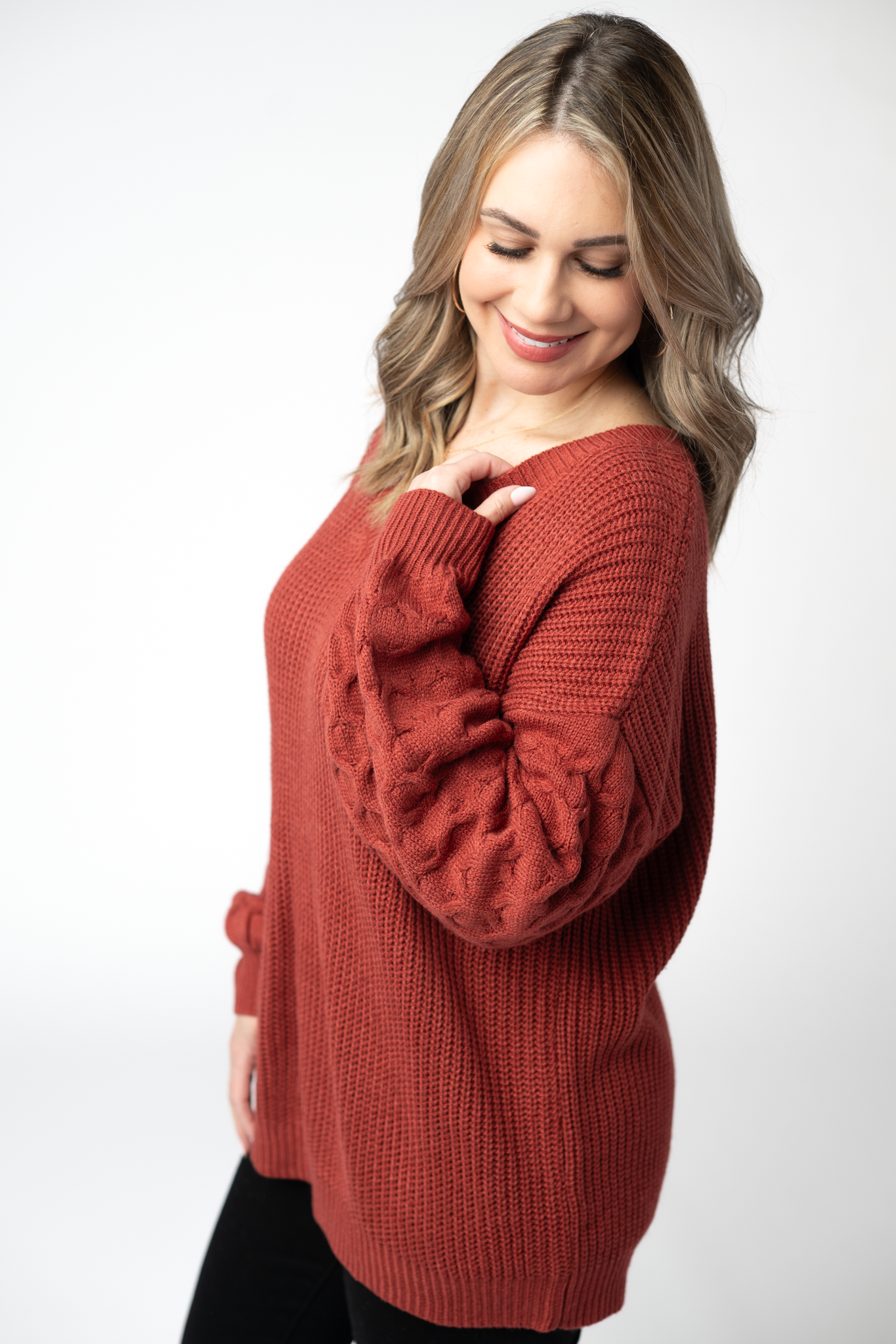 Michelle Mae Talina Textured Sweater - Brick