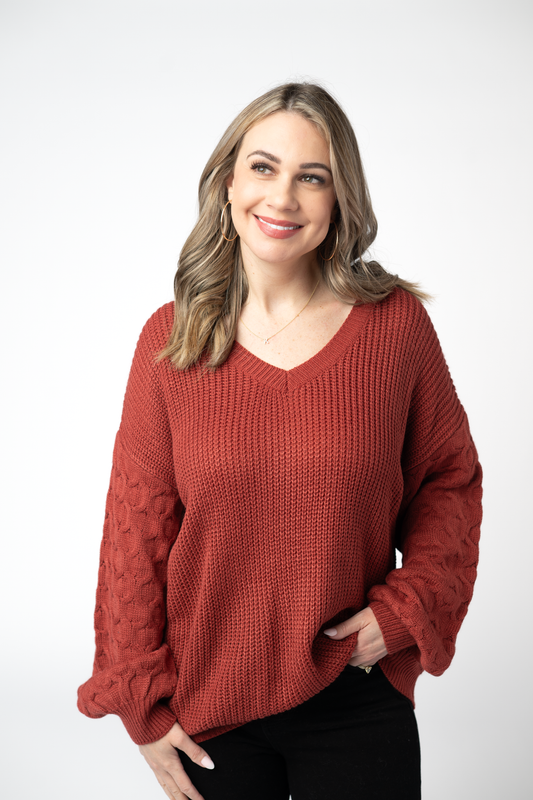 Michelle Mae Talina Textured Sweater - Brick