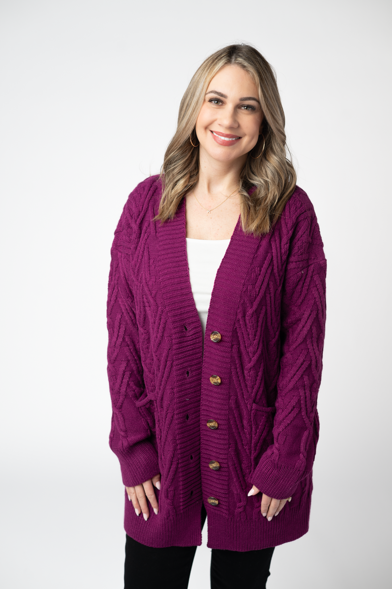 Michelle Mae Brooks Button Sweater Cardigan - Magenta