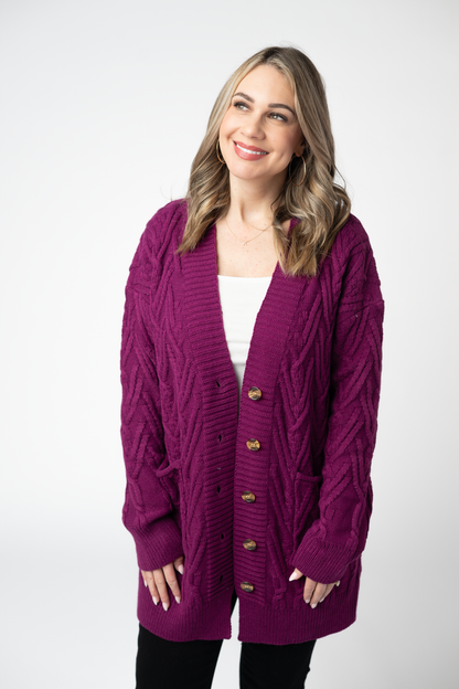 Michelle Mae Brooks Button Sweater Cardigan - Magenta