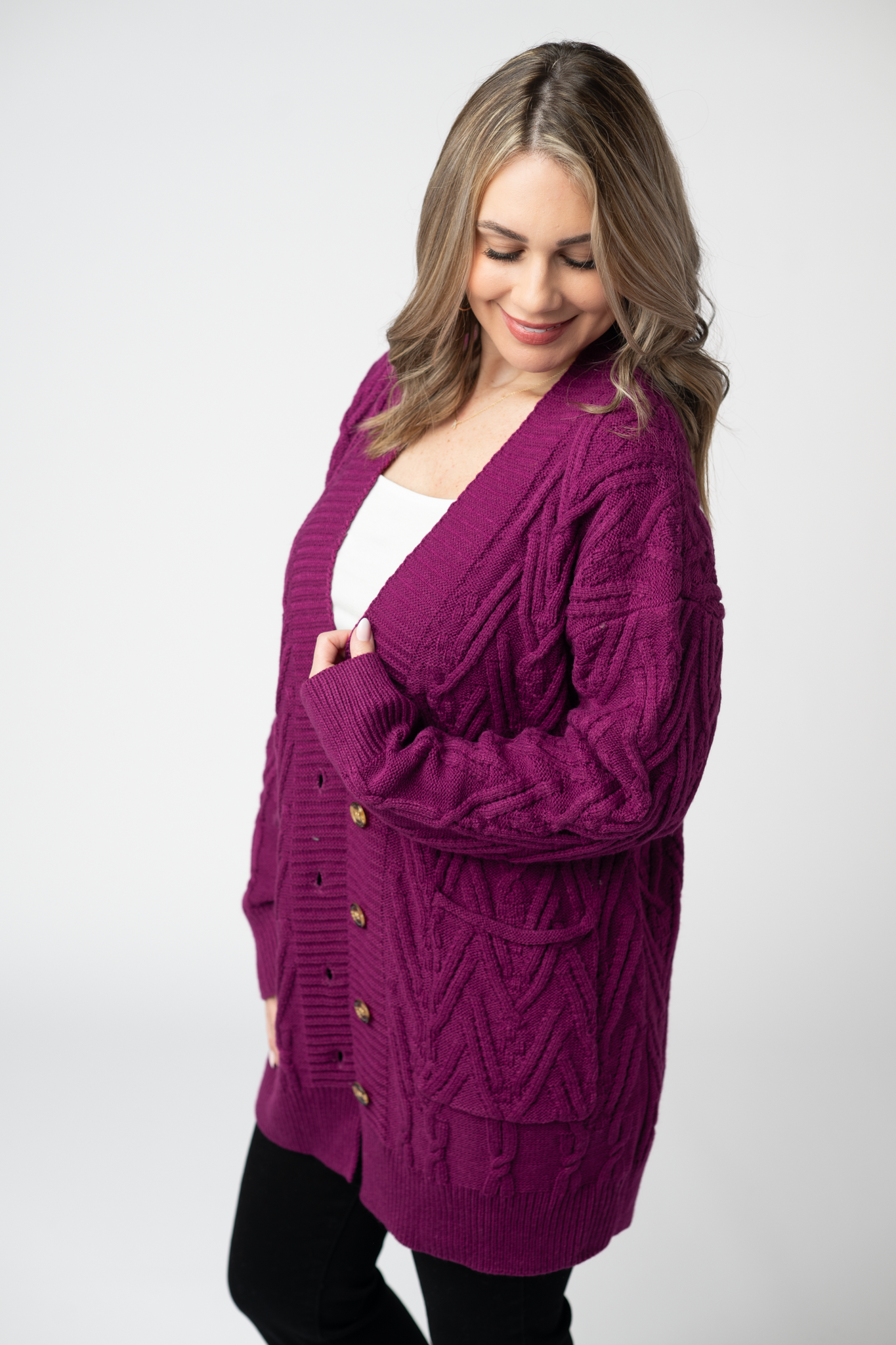 Michelle Mae Brooks Button Sweater Cardigan - Magenta