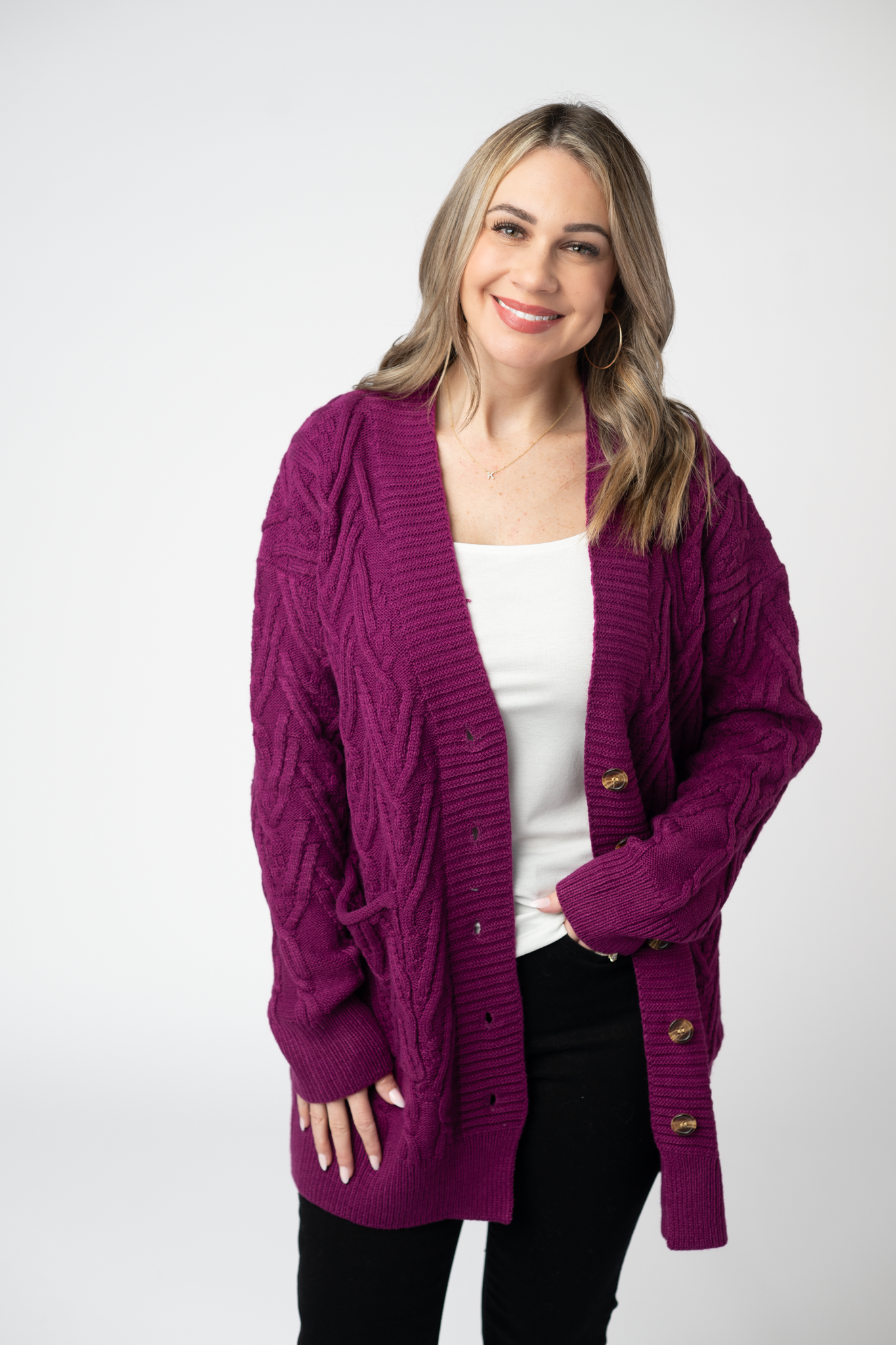 Michelle Mae Brooks Button Sweater Cardigan - Magenta